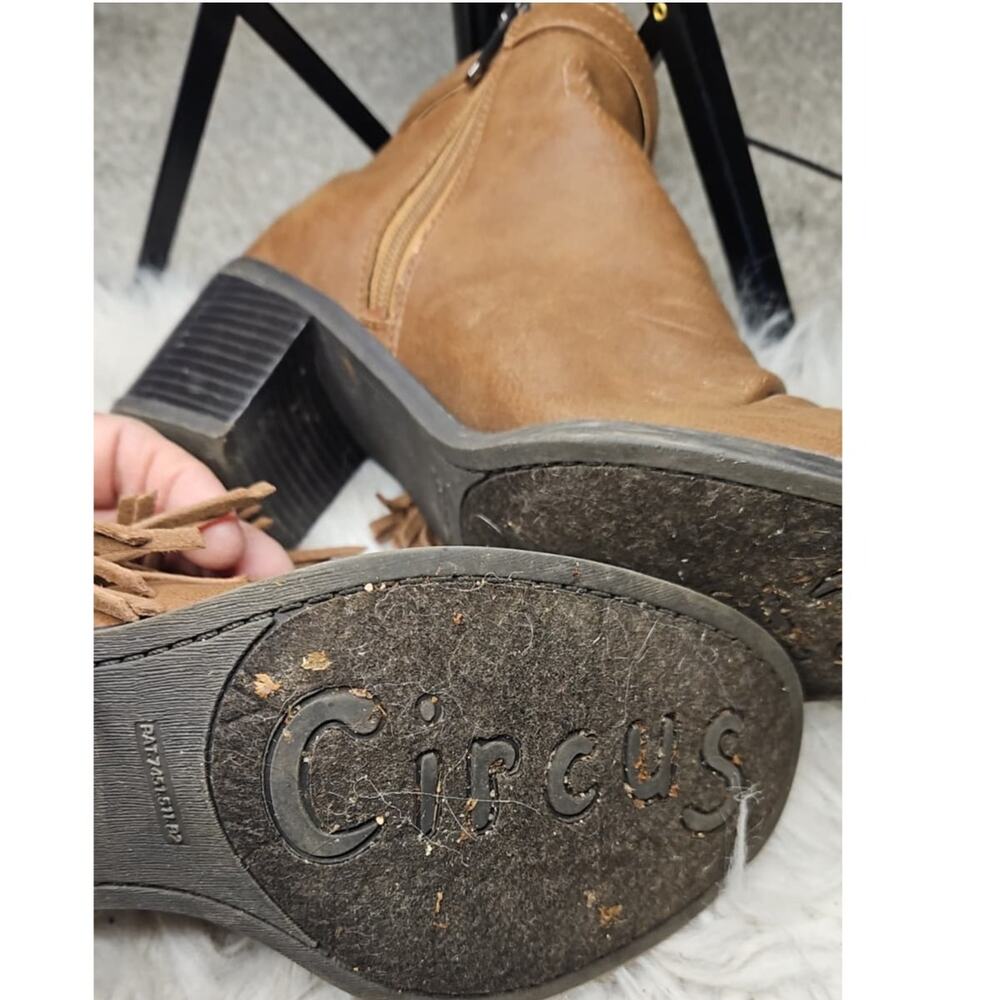 Circus by Sam Edelman Jolie Fringe Boots Saddle Brown 7.5M Zip Ankle Booties - Picture 5 of 7